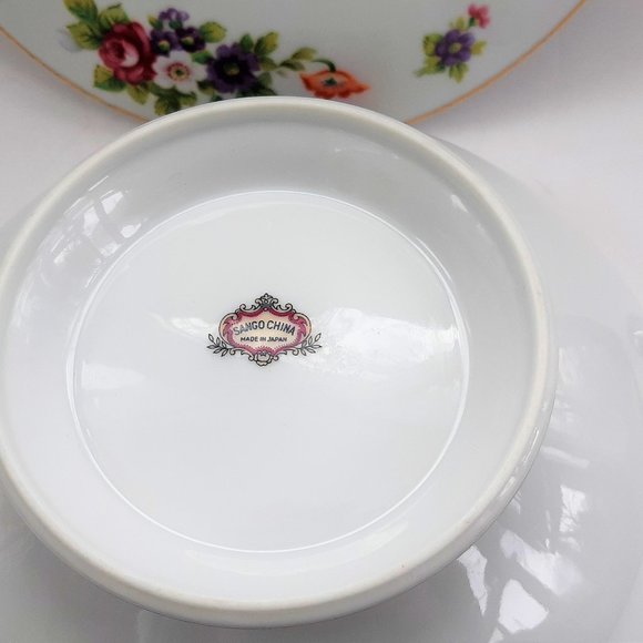 Sango China Covered Bowl Toureen 10" Japan Dresden Flowers Bouquet Gold VTG Mint - Picture 10 of 10